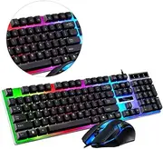 Wired Gaming Keyboard and Mouse Set with Colorful Backlight Ergonomic Design Wired Mouse Durable Material for Gamers and Typists Black