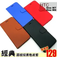 在飛比找Yahoo!奇摩拍賣優惠-HTC M7 M8 素面皮套 荔枝紋 簡約 側翻皮套 可立式