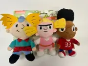 6" Nickelodeon 3 Piece HEY ARNOLD, Helga, and Gerald Figure Plush Dog Toys (New)