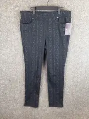 Gloria Vanderbilt Avery Pull On Slim Pant Womens 18 Black Animal Print Knit NWT