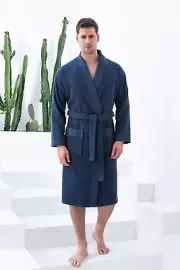 SEYANTE Men's 100% Turkish Cotton Luxury Terry Kimono Bathrobe Rice Weave Trim