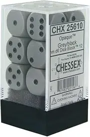 Chessex CHX25610 Dot Dice, 16mm, 12D6 Opaque Dark Grey/Black Set