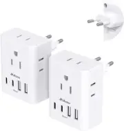 2 Pack European Travel Plug Adapter USB C, International Power Adapter with 4 O