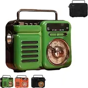 Retrowave 7-in-1 Radio, Portable Am Fm Sw Radio Rechargeable Battery Operated with Bluetooth Speaker, Flashlight, SOS Alarm, Suitable for Camping Emergency Charges (Green)