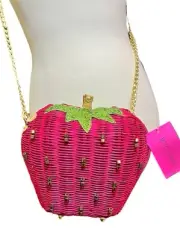 NWT Betsey Johnson Kitsch Wicker Strawberry Crossbody Bag Purse