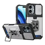 For iPhone 16 Case, Camera Protection with Card Slot Cover, Silver