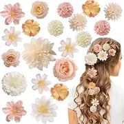 20 Pack Flower Hair Clip Rose Hair Clips Barrettes for Women Flower Accessories Boho Bride Claw Clip Hairpin Brooch Pin Headpiece for Girls Wedding (Champagne)