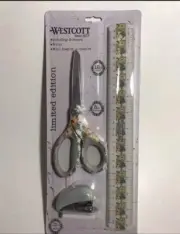 WESTCOTT Limited Edition Titanium Scissors/ Ruler/Mini Stapler Green Floral
