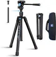 Carbon Fiber Tripod Lightweight 2Lbs with Panoramic Fluid Head, 59.8” Compact Ca