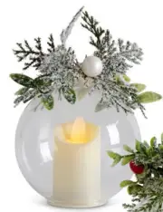 K & K Interiors - LED Glass Icy Mistletoe w/Timers White Berries - 54679A
