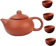 Hoement 1set Purple Teapot Set with Cups Handmade Antique Ceramic Teaware for Tea Ceremony Portable Brewing Kit for Home Office Outdoor Present for Tea Lovers