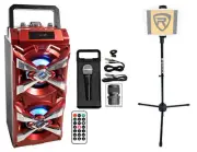 NYC Acoustics Bluetooth Karaoke Machine System w/LED's+Microphone+Remote+Stand