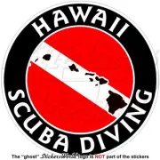 HAWAII SCUBA DIVING Flag-Map Shape USA Circular Vinyl Sticker, Decal 100mm (4")