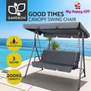 Gardeon Outdoor Swing Chair Garden Bench 3 Seater Hammock Canopy Cushion Grey