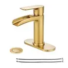 Brushed Gold Waterfall Spout Brass Bathroom Faucet Single-Handle Bathroom Sin...