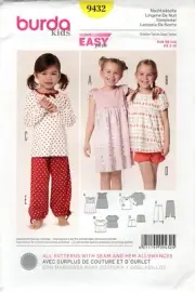 Burda 9432 Wing Sleeve Pajamas, Pants & Nightgown Sz 3-10 UNCUT Pattern