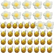 42 Pieces Plush DIY Set, 30 Pieces Bee Decoration and 12 Pieces White Crochet Flowers, Cartoon Felt Bees, Felt Flowers Decoration, Bee Accessories for Costume, Backpack, Hair Clips