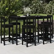 7 Piece Patio Garden Bar Set, Solid Wood Pine Table Chairs, Outdoor Porch Balcony Furniture for Backyard, Black Finish