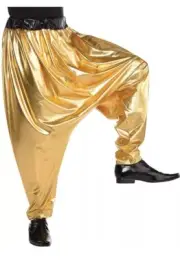 Gold Hip Hop Harem Pants for Men Halloween Costume Adult Size L/XL