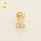 14K REAL Solid Gold CZ Tri Round Ear Post Stud Daith Tragus Body Jewelry 18G