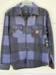 Brixton Men's Plaid Bowery Long Sleeve Arctic Stretch Fleece Jacket grey S
