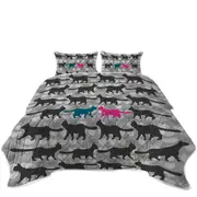 Romantic Cats Hearts and Cat Silhouettes Coverlet