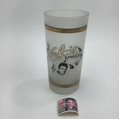 Set Of (4) 1992 Elvis Presley Frosted Collins/Highball Glasses 22K Gold Trim