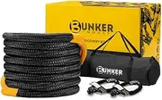 BUNKER INDUST Recovery Kinetic Rope 9M x 1Inch with Soft Shackle - Breaking Strength 34,000lbs, Kinetic Recovery Tow Rope with Storage Bag, for Offroad 4x4s Utes Black&Yellow