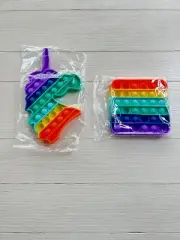 Rainbow Pop Fidget Stress Relieving Toy Set of 2 Unicorn & Square Brand New