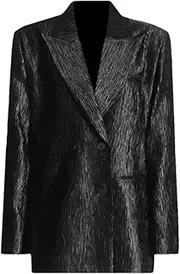 [Zadaos] Women Blazer Double Breasted Long Sleeve Pleated Ladies Blazer Coat Loose Long Suit Jacket
