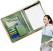 Leather Padfolio, Business Resume Organizer with Zipper, A4 Notepad & Binder Included, 20.87x13.58 inches Versatile Professional, Legal Padfolio for Men & Women