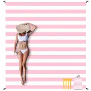 Beach Blanket Sandproof Waterproof, Pink Striped Picnic Blanket Extra Large 9...