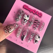 Spicy Hello Kitty - Handmade Y2K Dark Aesthetic Press-On Nails - Detachable Kitty Nail Art