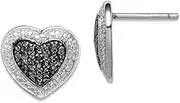[JewelryWeb] 925 Sterling Silver Polished Black Rhodium Plated and Black CZ Simulated Diamond Love Heart Post Earrings 12x12mm Stud Earring for Women