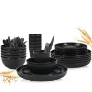 Plates and Bowls Sets Kitchen 30 Pcs, Plastic Wheat Straw Dinnerware Set, Din...