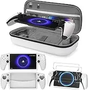 Foluck 3 in 1 Accessoris Set Compatible with Playstation Portal, EVA Carrying Case for PS5 Portal, Soft Silicone Protective Cover, 2 Pack Screen Protector, Ps Portal Accessories, White