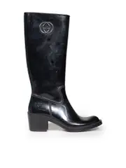 Black Interlocking GG Rain Boots