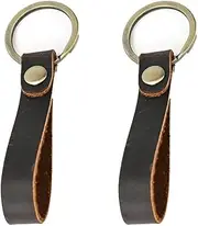 2pcs Automotive Retro Leather Metal Keychain,Genuine Leather Strap Key Ring,for Men Women Car Bag Backpack Small gifts