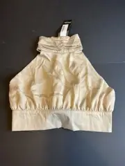 Nasty gal Backless Tie Halter Satin Crop Top Almond Size US 6 NWT