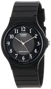 Casio MQ24-1B3, Classic Analog Watch, Black Resin, Black Dial, Water Resistant