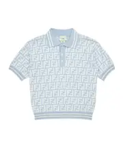 Fendi Kids FF-Jacquard Short-Sleeved Knitted Polo Shirt 8Y light blue