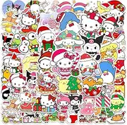 50Pcs Kawaii Sanrio Christmas Sticker, Cute Anime Hellokitty Kuromi Mymelody Waterproof Vinyl Stickers for Girl Teen Kids Adult Water Bottle, Laptop, Phone, Computer, Guitar, Notebook