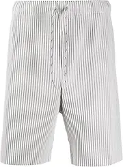 [JEShifangjiusu] Men's Loose-Fitting Striped Wrinkle Shorts Drawstring Straight Casual Short Street Fashion 7 inch Short Pants, Grey, 1