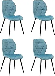 [OIKITURE] Vintage Dining Chairs Set of 4 Velvet Kitchen Chair with Padded Seat and High Back Blue
