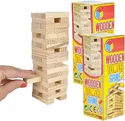 The Dreidel Company Wooden Tumble Tower Game, Pull, Stack, and Tumble Blocks, Sensory Learning, Game Night, 6" (12-Pack)