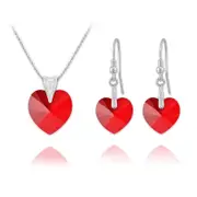 Silver Heart Pendant Necklace Jewellery Set Light Siam