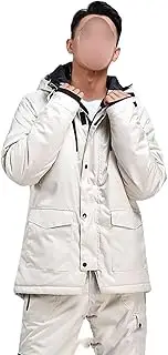 [UFROGE] Winter Warm Ski Jacket, Outdoor Windproof, Waterproof and Thickened Men's Hooded Snowboard Jacket with Inner Net Bag, for Snow Mountain Sports Ski Suit (Color : White, Size : XX-Large)