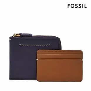 【FOSSIL 官方旗艦館】Westover 真皮拉鍊L型卡片夾包2件組-藍色 ML4594545(禮盒組附鐵盒)