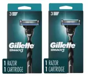 Gillette Mach3 3-Blade Men's Razor + 1 Razor Blade Refill (pack of 2)
