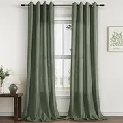 Extra Long Olive Green Curtain 120 Inches Long 2 Panels Set for Living Room Light Filtering Ceiling Floor Linen Drapes Modern Farmhouse Semi Sheer Grommet Sliding Door Curtain 120 Inch Length 10 FT